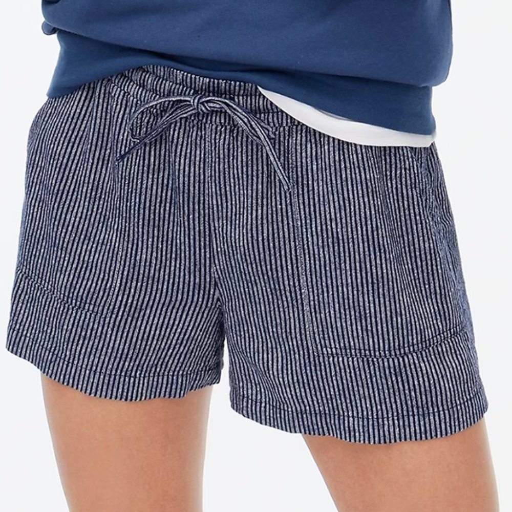 NWT J. Crew Striped linen-blend drawstring short